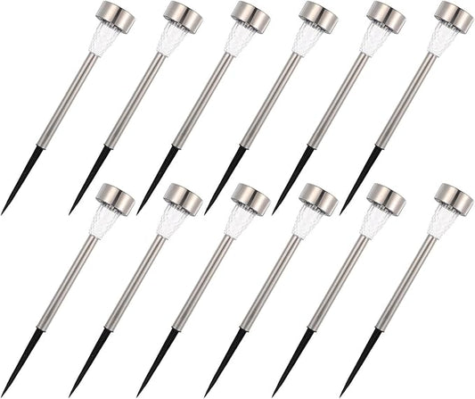 12Pcs Stainless Steel Solar Lawn Stake Lights Warm White Outdoor Pathway Garden Solar Powered Decorative Lighting for Yard Patio