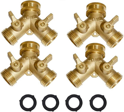 HQMPC Hose Y Splitter 3/4" GHT Garden Valve - Brass, 4 Pack