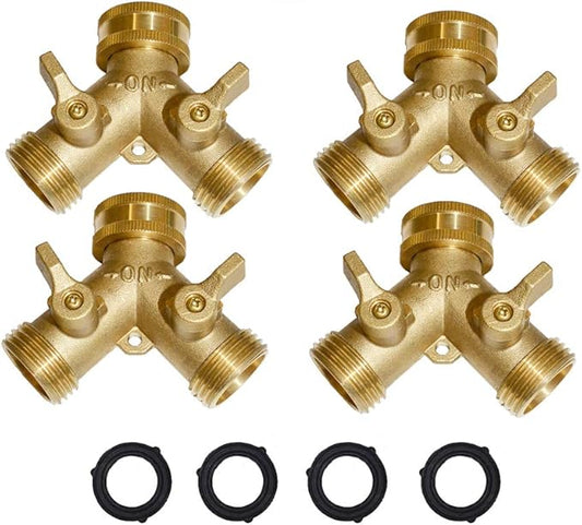 HQMPC Hose Y Splitter 3/4" GHT Garden Valve - Brass, 4 Pack