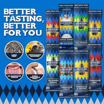 Chinook Seedery Low Sodium Sunflower Seeds Variety Pack of 36, 1.5oz – Sunflower Seeds to Eat – Keto, Flavored, Jumbo, Roasted, Baseball Snacks