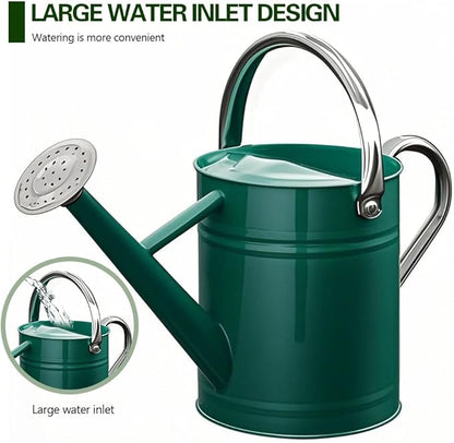 Metal Watering Can for Outdoor and Indoor Plants, Watering Can Decor, 1 Gallon (Green Stainless Steel Handle)