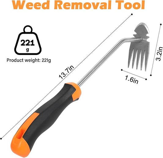 Weed Removal Tool, 2025 New Garden Weeding Tools Manganese Steel Hand Weeder Tool with Handle, 5 Teethes Dual Purpose Manual Weeders Tool Weed Pulling Tool for Garden (Rubber Handle)