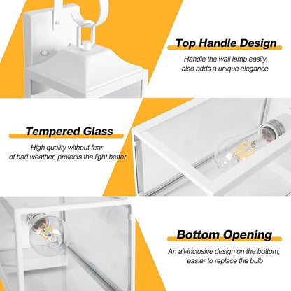 Large Outdoor Wall Lights, 19 Inch White Exterior Light Fixture, Waterproof Front Porch Lighting, Modern Sconces Lantern with Clear Glass Shade for House, Garage