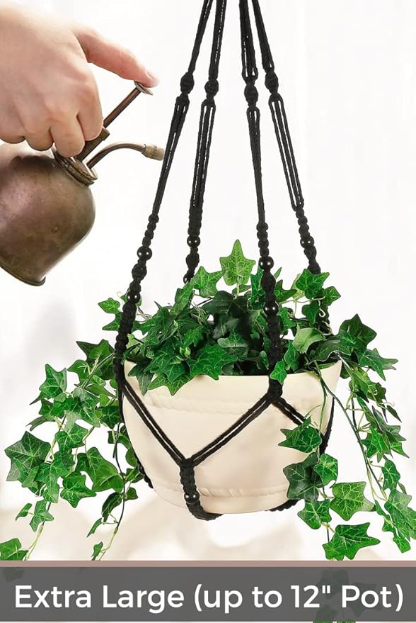 2 Pack 43 Inches Macrame Planter Hanger Large for 12 inch Pot (Extra Long & Big) + Swag Hook | Large Hanging Planter for Indoor Plants | No Pot/Plant Included (XL)