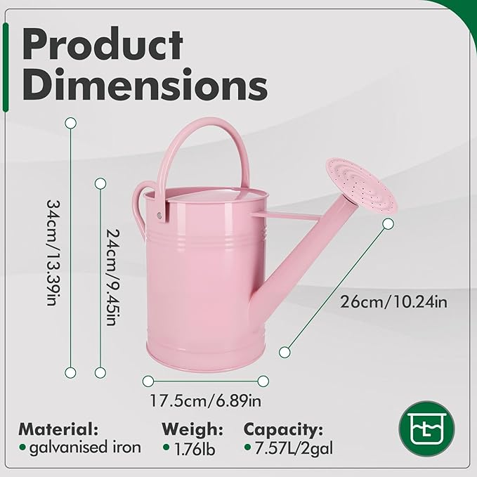 Galvanized Iron Watering Can for Indoor Plants, DIY Watering Cans for House Plant Garden Flower, Long Spout Water Can for Outdoor Watering Plants 6.44L 1.7Gallon (Pink)