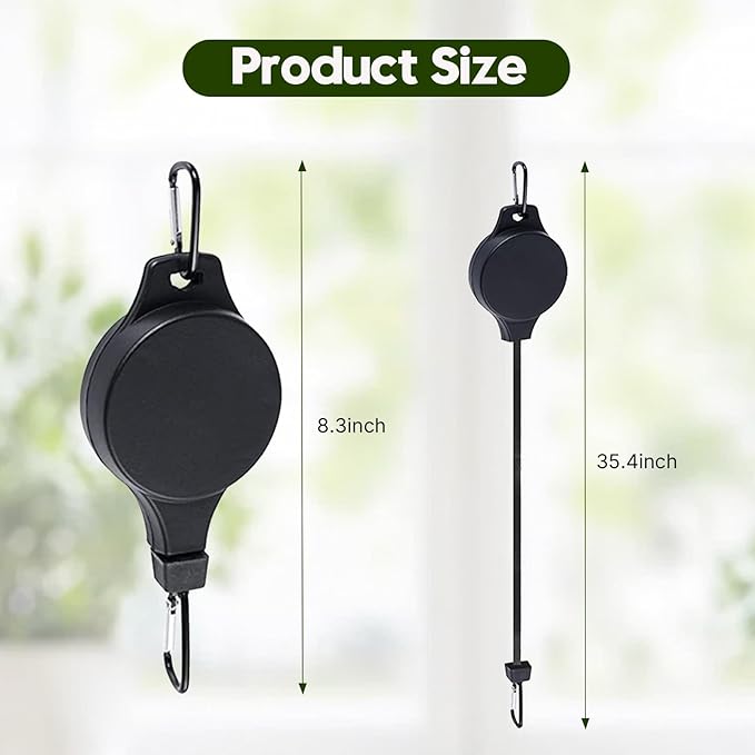 Retractable Plant Hanger with Pulley System, Effortless Raising and Lowering for Indoor and Outdoor Plants, Hanging Planters, Garden Pots & Bird Feeders (4-Pack,Black)