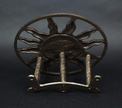 Bronze Finish Cast Iron Sun Face Garden Hose Holder - 12 Inches in Diameter - Decorative Wall-Mounted Outdoor Hanger for Organized and Stylish Outdoor Spaces