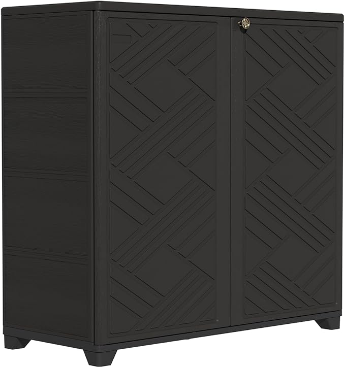 ZZM Indoor/Outdoor Storage Cabinet Waterproof, 34"x15"x34" Plastic Outdoor Storage Box for Garden Balcony Bathroom, All Weather Outdoor Storage Clearance, DIY Usage, with 2 Shelf (Black)