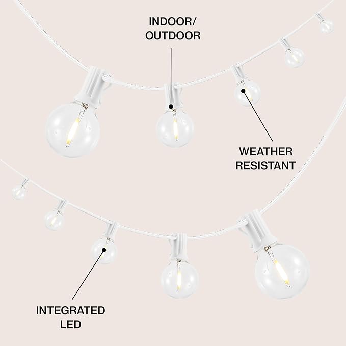 JONATHAN Y JYL8700B 25' Outdoor LED Globe String Lights with 25 G40 Bulbs, UL Listed Waterproof Patio Lights, Connectable Hanging Lights for Backyard, Porch, Cafe, Wedding, Party Decor, White