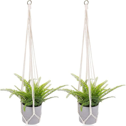 Extra Long Macrame Plant Hanger, 2 Pack Boho Hanging Planters Baskets for Indoor Plants Decorative Braided Cotton Rope Flower Pot Holder with Metal Hook Rings for Outdoor Home Decor, 34 Inches