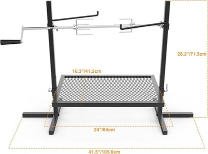 onlyfire Adjustable Grill Rotisserie System and Spit, Over Fire Camp Grill with Cooking Grate for Outdoor Open Flame Cooking