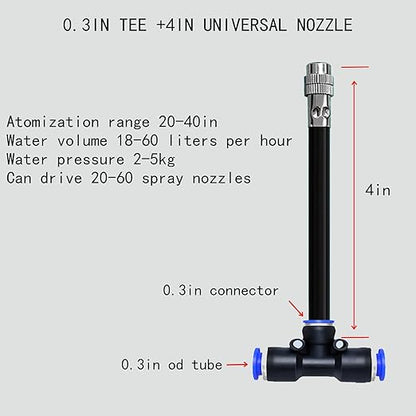 8mm Tee Sprinklers for Yard 10-Pack with Adjustable Micro Mist and Irrigation Cooling for Garden Irrigation, Machine Tool Cooling and More (4")