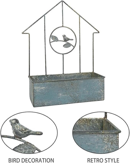 Metal Planter Wall Hanging Baskets Wall Mounted Planter Decor,House-Shaped with Bird Design for Outdoor/Indoor Shabby Chic Wall Decor