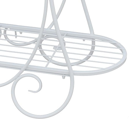 White Oval Plant Stand with Lattice Base, French Entryway Decor for Plants, Elegant Floor Flower Pot Holder Garden Decoration