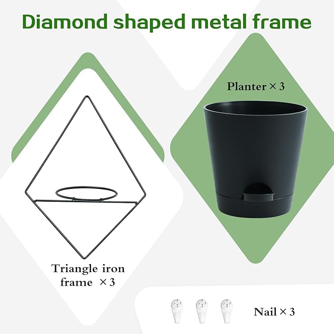 3 Sets Wall Planters for Indoor Plants Geometric Hanging Planters for Indoor Plants - Self-Watering Flower Pots with Black Metal Holder, Mounted Succulent Planter, 5" Black Plant Pot