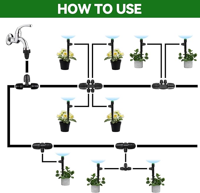 50PCS 1/4” Drip Irrigation Drippers with Lock, Kalolary Drip Irrigation Emitters for 4/7mm Tube, Adjustable 360 Degree Vortex Water Flow Sprayer Micro Spray Drip System Parts for Lawn Yard Pot (Green)