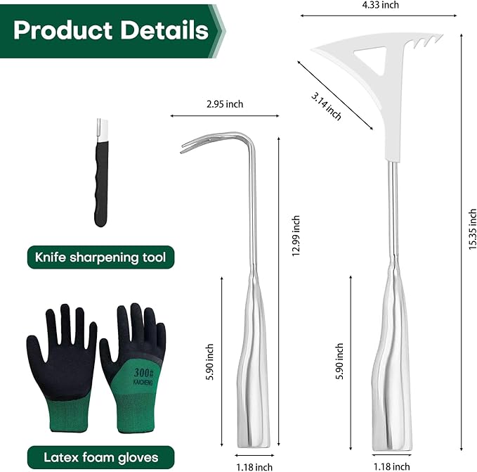 2025 Stainless Steel Weeding Tool Set (4-Piece) – Rust-Proof Gardening Weeder Kit with Anti-Slip Gloves, Root Digger, Multi-Function Weeding Knife & Sharpening Stone, Ergonomic Non-Slip Grip