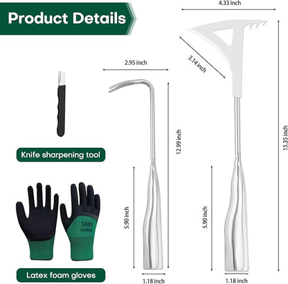 2025 Stainless Steel Weeding Tool Set (4-Piece) – Rust-Proof Gardening Weeder Kit with Anti-Slip Gloves, Root Digger, Multi-Function Weeding Knife & Sharpening Stone, Ergonomic Non-Slip Grip