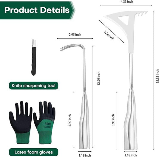 2025 Stainless Steel Weeding Tool Set (4-Piece) – Rust-Proof Gardening Weeder Kit with Anti-Slip Gloves, Root Digger, Multi-Function Weeding Knife & Sharpening Stone, Ergonomic Non-Slip Grip