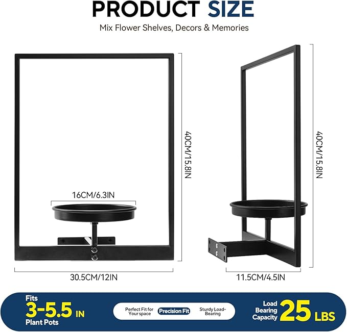 4 Pack Black Metal Indoor Window Plant Shelves Hanging Plant Shelves Picture Frame Outdoor Plant Rack for Indoor Outdoor,Decoration Racks for Home Decor Wall