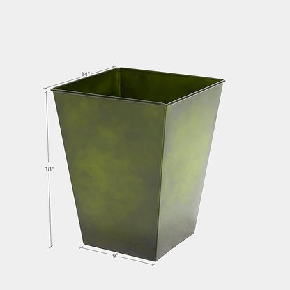 KOL 18''H. Bright Glazed Planter with Drainage Hole, Set of 2, Galvanized Steel Planter Pots for Indoor & Outdoor Use, Decorative Flower Plant Pots for Front Porch, Patio, Deck - Green