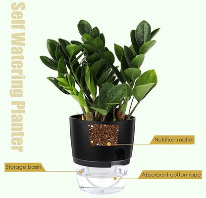 Vanavazon 6 Inch Self Watering Planter Pots for Indoor Plants, 3 Pack African Violet Pots with Wick Rope-Black