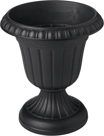 Arcadia Garden Products PL10BK Classic Traditional Plastic Urn Planter Indoor/Outdoor, 15" x 13", Black