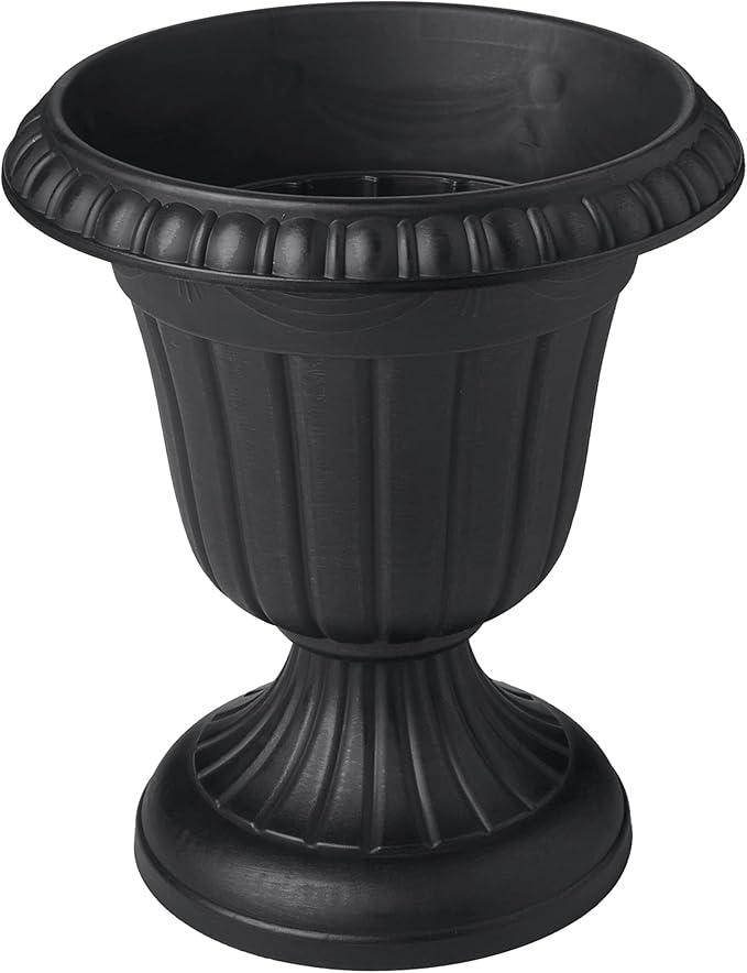 Arcadia Garden Products PL00BK Classic Traditional Plastic Urn Planter, 16” x 18”, Black