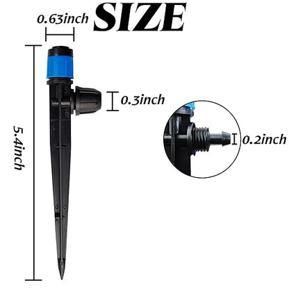 GXXMEI 30PCS Drip Irrigation Emitters with Stake, 360°Adjustable Fan Sprayer Water Flow Lock Barbed Dripper for 1/4" Drip Irrigation Tubing Garden Irrigation Sprayer for DIY Garden Irrigation System