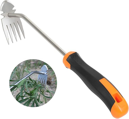 Weed Removal Tool, 2025 New Garden Weeding Tools Manganese Steel Hand Weeder Tool with Handle, 5 Teethes Dual Purpose Manual Weeders Tool Weed Pulling Tool for Garden (Rubber Handle)