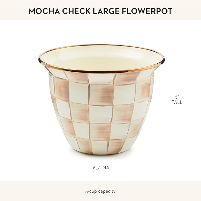 MACKENZIE-CHILDS Flowerpot, Decorative Garden Pot for Growing Plants, Brown-and-White Mocha Check