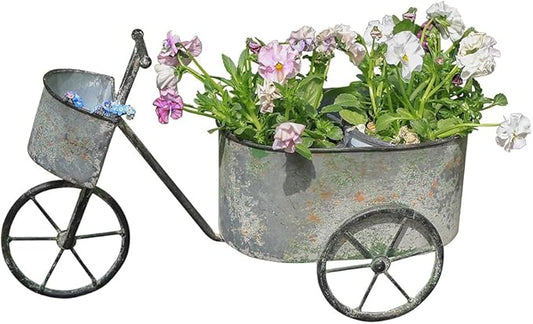 Farmhouse Small Flower Cart Bicycle Planters for Outdoor Plants Bicycle Plant Stand Wagon Planter Rustic Plant Cart for Patio Garden Balcony Gray Green