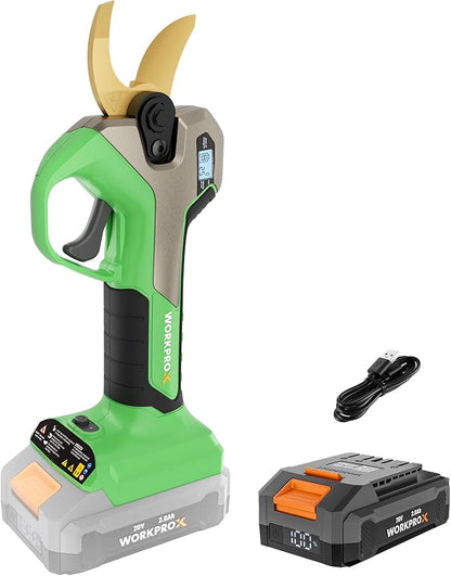 WORKPROX Electric Pruning Shears, 1.26" Cutting Diameter, Brushless Motor, SK5 Titanium-Coated Blades, 2Ah Battery Pruning Shears with LCD Display