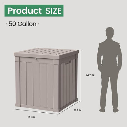 50 Gallon Storage Box, Waterproof Deck Box for Indoor & Outdoor Use, Lockable Pool Storage Bin for Package Delivery, Outdoor Bench for Patio Cushions, Garden Tools, Backyard, Grey