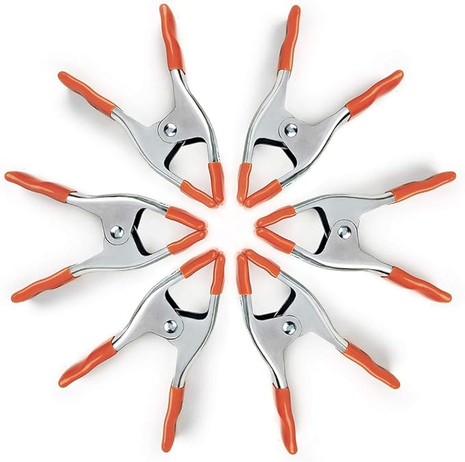 PONY 6-inch Heavy Duty Spring Clamps Set, 2-inch Jaw Opening, Nickel-plated Steel Spring Clips Clamps with Protected Rubber Handles and Tips, 6-Pack