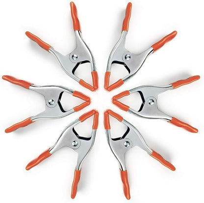 PONY 6-inch Heavy Duty Spring Clamps Set, 2-inch Jaw Opening, Nickel-plated Steel Spring Clips Clamps with Protected Rubber Handles and Tips, 6-Pack