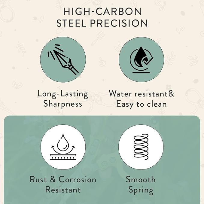 Modern Sprout Pruning Shears, Herb Snipping Scissors, Lightweight Gardening Tools W/Easy Lock, Flower Cutter Garden Shears, Carbon Steel Blade + Reusable Holster (Green, 1-Pack)