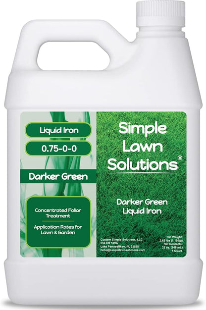 Simple Lawn Solutions - Liquid Iron Fertilizer Darker Green - Chelated Micronutrients - Concentrated Green Booster for Turf Grass, Indoor Plants and Outdoor Garden (32 Ounce)