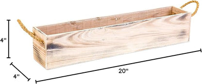20" Rectangular Rustic Wood Planter with Handle and Plastic Liner l Rustic Whitewash l Country Style, Home and Wedding Decorations, Garden Ornaments (20x4 w Handle Set of 2, Whitewash)