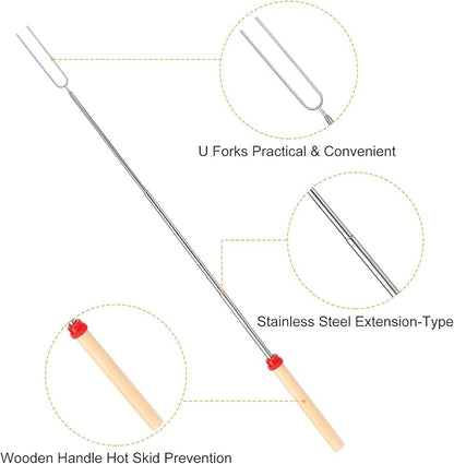 8 PCS Marshmallow Roasting Sticks, Telescoping Smores Sticks for Open Fire Pit, 32 Inch Long Marshmallow Toasting Barbecue Forks S'mores Skewers for Campfire Camping Hotdog Hot Dog Bonfire Grill