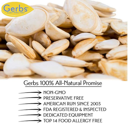 Pumpkin Seeds in-Shell Whole Roasted Heavy Sea Salt by Gerbs - 2 LBS Premium Grade AA Pepitas - Top 10 Food Allergen Free - Vegan & Kosher - Seed Country of Origin USA - Made in Rhode Island
