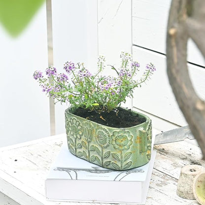 8 inch Green Pots Planters Indoor Plants Succulent Pots Rectangle Window Box Cactus Plant Containers for Home Decor(No Drainage)