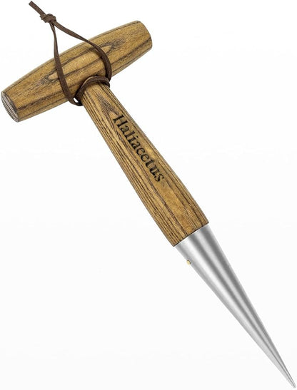 Haliaeetus Dibber Garden Tool, Stamped Stainless Steel Tip Seed Dibber, Smooth Splinter-Free T-Shape Wood Handle Dibbler with Comfortable Grip, 11'' Dibber for Planting Seed and Transplanting Seedling