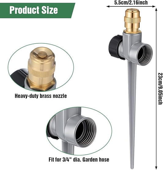 2 Pack Lawn Sprinklers for Yard,360 Degree Rotating Metal Sprinkler,Adjustable Large Area Coverage Brass Nozzle with Aluminum Alloy Spike Base for Small Medium Garden Irrigation