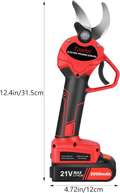 Electric Pruning Shears，Professional Cordless Tree Branch Pruner with 2PCS Lithium Battery and Matching Tools，30mm (1.2″) Cutting Diameter