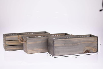 Wooden Planter Box with Handle I Rustic Barn Wood, Plastic Liner l Garden Decor l Restaurant and Wedding Decorations l Wedding Table Centerpiece (12x4 w Handle Set of 4, Natural)
