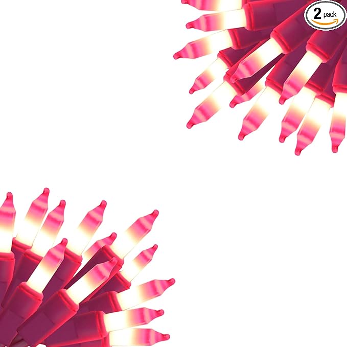 Vigdur 2 Pack 13ft 50 Count Outdoor String Lights on Pink Wire Cord, UL Approved for Indoor/Outdoors Use, Connectable 120V Clear Outdoor Lights for Xmas Patio Home Party Garden Decor(Pink)