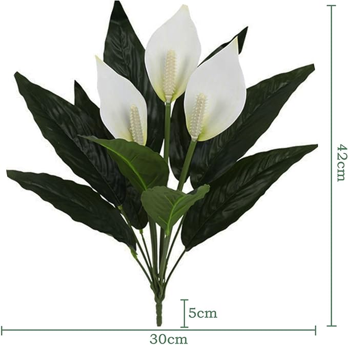 Spathiphyllum Artificial Plants with White Flowers, 2-Pack Green Leaves Artificial Peace Lily Flower Plants
