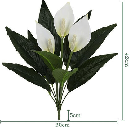 Spathiphyllum Artificial Plants with White Flowers, 2-Pack Green Leaves Artificial Peace Lily Flower Plants