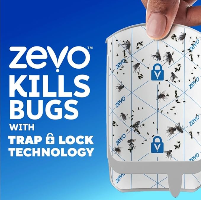 Zevo Flying Insect Trap & Cartridge - Plug in Fly Trap & Indoor Bug Catcher for Gnats, House & Fruit Flies - Mess-Free - Use in Any Room - Uses Blue & UV Light (2 Plug in Devices & 6 Cartridges)